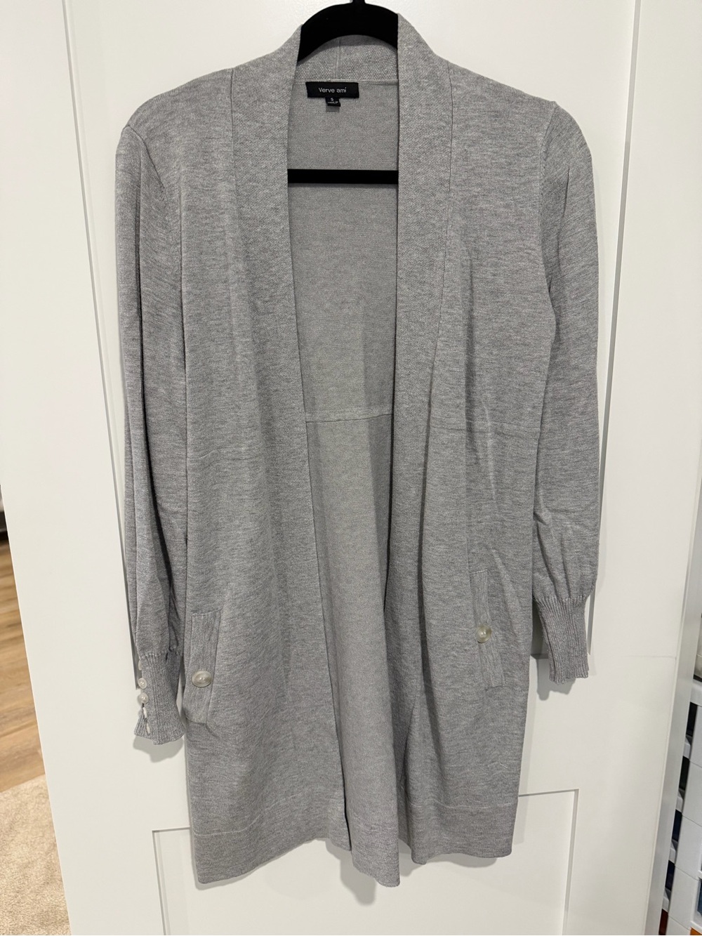 Verve Ami Light Gray Open-Front Long Cardigan